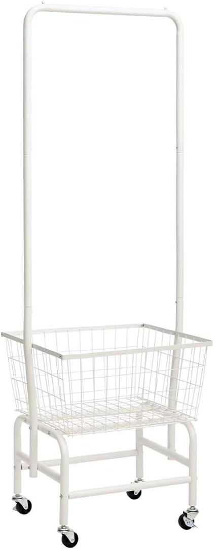 ALIMORDEN Laundry Cart with Clothes Rack, Rolling Laundry Butler with Wire Storage RackBlack (White)