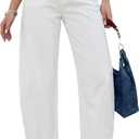 GRAPENT Barrel Jeans for Women Cropped Trendy High Waisted Baggy Side Seamed Casual Stretchy Denim Pants Wide Leg Jeans  Cream White, M, US Size 8 to 10