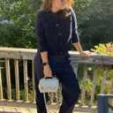 Womens Wool Pea Coat Button Up Open Front Trench Outerwear Long Sleeve Cropped Cardigan Jacket with Pockets (Blue, XL)