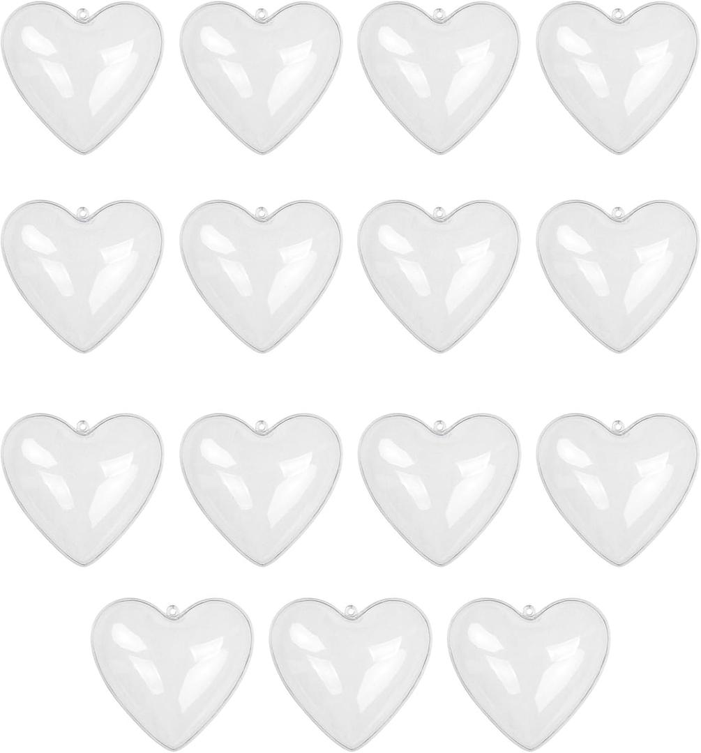 15 Pcs Hearts Shape Box, Home Decorations Clear Heart Ornaments Balls Fillable Plastic,DIY Bauble Balls for Birthday Wedding Party Tree Craft Christmas Xmas Decorations
