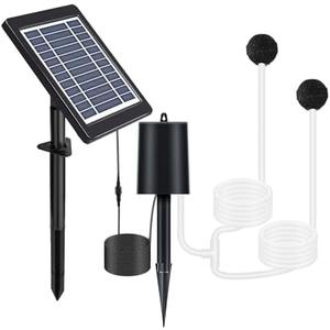 Irishom Solar Pond Aerator with Air Pump 3 Modes 4W Air Oxygen Pump with Pipe 2 Air Bubble Stones