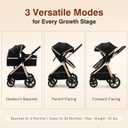 2-in-1 Convertible Baby Stroller, 0-36M Reversible Fully Reclining Seat, One-Hand Fold, All-Wheel Suspension, 5-Point Harness, Black