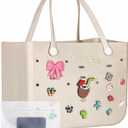 Rubber Beach Tote, Sturdy Stand-Up EVA Pool Bag with Charms & Wet Pocket, Waterproof Travel Organizer