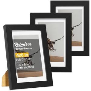 Heimlove 4x6 Picture Frames Set of 3 with Mat to Display 3.5x5 Picture,Plastic Black Photo Frame for Poster,Diploma,Certificate and Document with Tabletop and Wall Decor