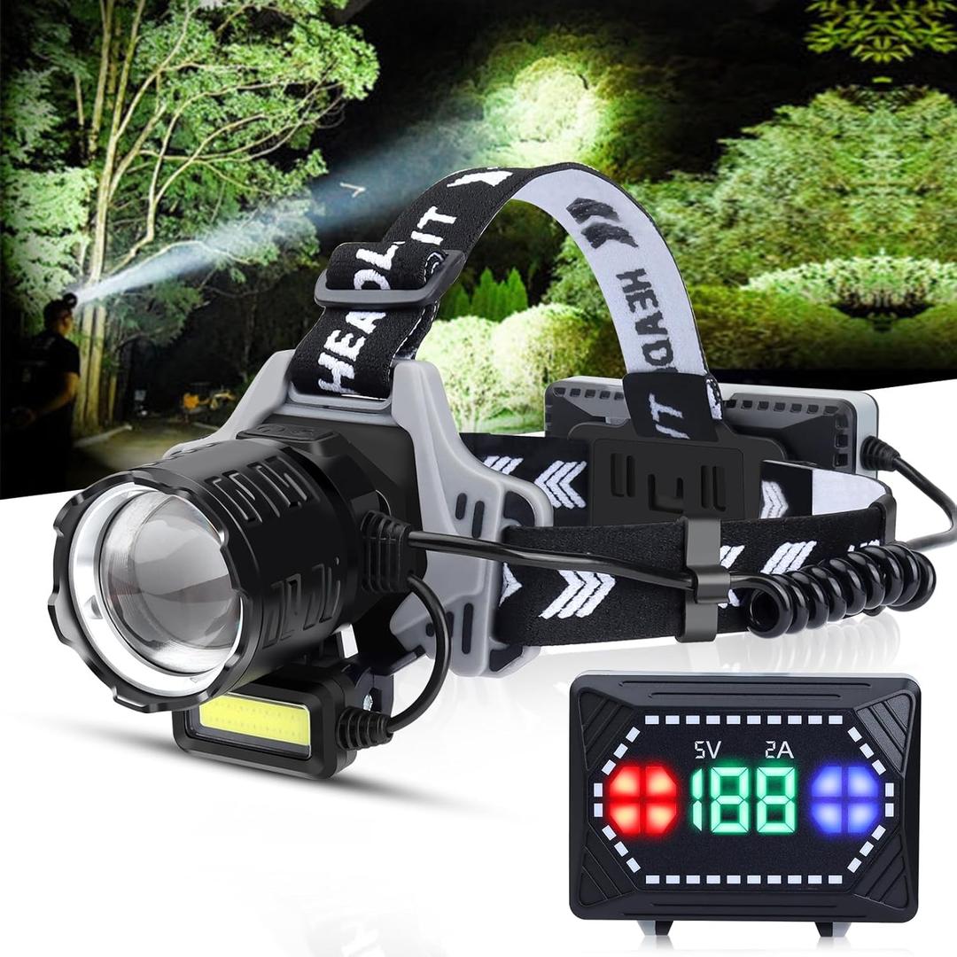 Bud K Rechargeable LED Headlamp, 1200 Lumens Super Bright Headlamp Flashlight, 8 Modes, 135 Adjustable, IPX7 Waterproof Head Lamp for Camping, Running, Climbing, Hiking