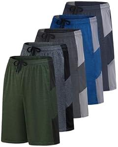 5 Pack Men's Dry Fit Basketball Shorts Gym Athletic Casual Workout Running, Set 7, L