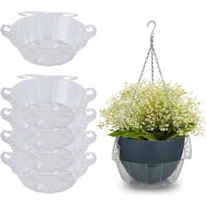 Idyllize 5 Piece of 10 Inch Clear Plastics Plant Saucers Drip Pans for Hanging Basket Indoor and Outdoor (10'')