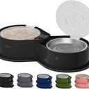 Stainless Steel Dog Bowl Set with Lids, 304 Metal Dual Food & Water Bowls for Dogs & Cats, Foldable Pet Feeder with Cover Keeps Food Fresh, Anti-Skid Dog Dish for Small/Medium/Large Pets (Black)