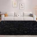FinRèc 5x7 Feet Black Rugs for Bedroom Living Room, Fluffy Shaggy Area Rug, Non-Slip Soft Shag Rug for Nursery Kids Room Dorm Room Home Decor, Indoor Plush Floor Carpet