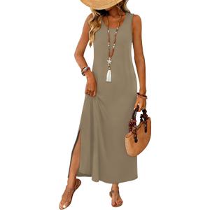 WIHOLL Maxi Dress Summer Dresses 2026 Beach Vacation Clothes Sleeveless Sundresses with Pockets Boho (XXL)