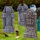 AYOGU 17 Halloween Foam RIP Graveyard Tombstones, 5 Pack Tombstone with 10 Metal Stakes for Halloween Decorations