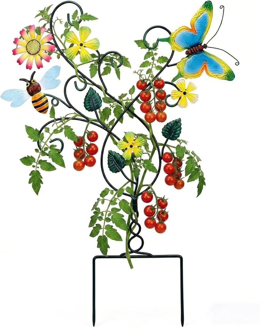 3 x WENTTUO Garden Stakes Decorative 30 INCH Garden Decor for Outside with Flowers Butterfly for Outdoor Patio Lawn Backyard