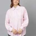 Verdusa Women's Striped Print Button Down Shirts Long Sleeve Collared Loose Blouse Tops Small