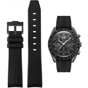 Bands for Moonswatch Watch Rubber for Omega x Swatch MoonSwatch 20mm Rolex Seiko Watch Silicone Men with Stainless Steel Replacement Bracelet Original Bracelet Omega x Swatch MoonSwatch Speedmaster (Black-black buckle)