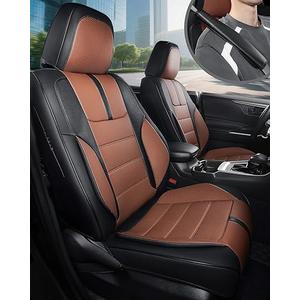 FREESOO Black Brown Car Seat Covers Full Set - Faux Nappa Leather Seat Covers for Cars, with Front Seatbelt Pads, Ultra Waterproof Cushion Protectors Fit for Most 5 Seats Sedans SUV Trucks Pick-ups