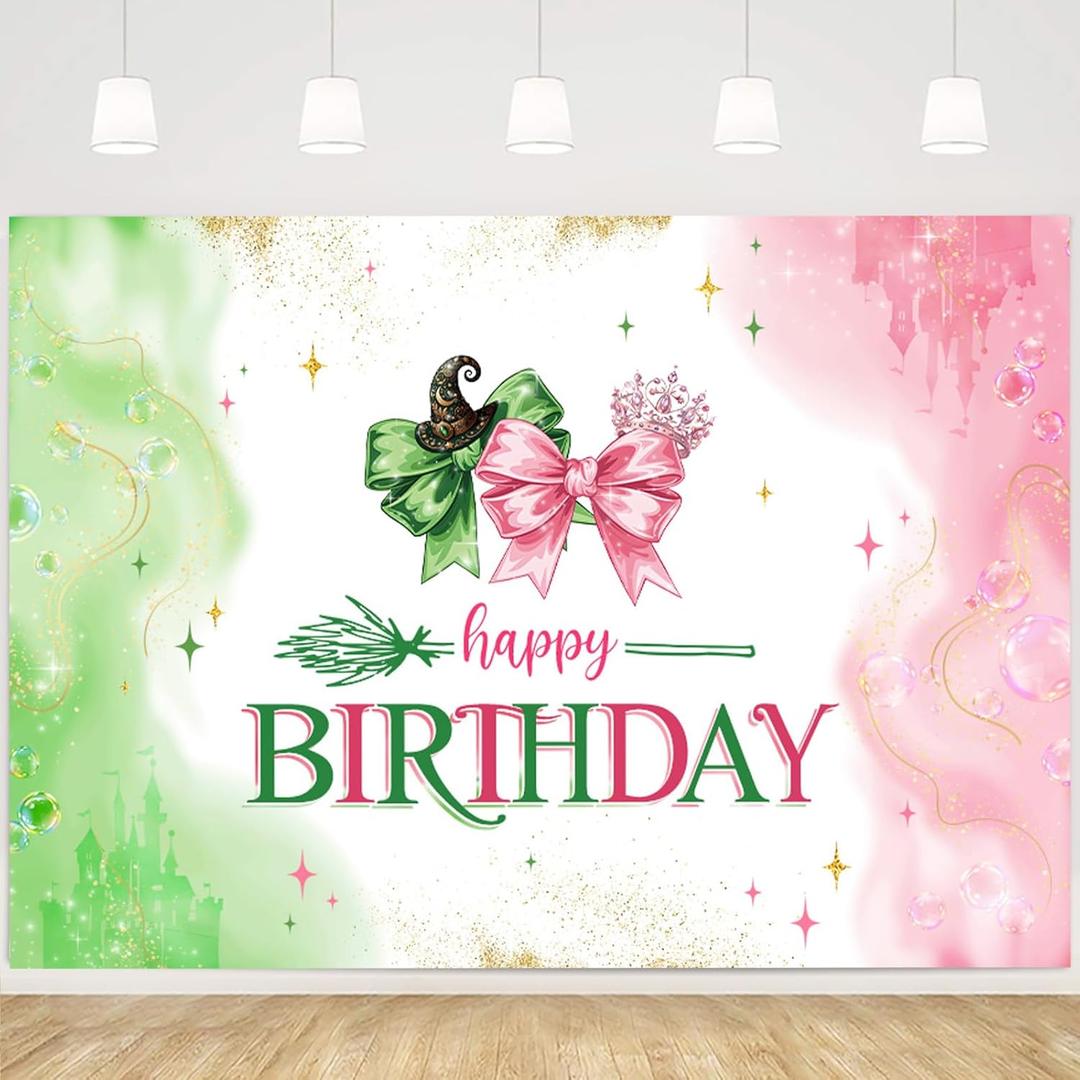 MEHOFOND 7x5ft Witch Theme Birthday Decorations Green and Pink Happy Birthday Backdrop Witch Princess Castle Watercolor Pastel Fantasy Gold Glitter Royal Birthday Party Supplies Photo Booth Props