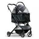 4 Wheels Pet Stroller, Dog Stroller for Small/Medium Dogs and Cats up to 33 lbs, One-Click Fold & Draggable, Removable Carrier, Zipper less Entry, Mesh Windows, Black