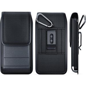 Belt Holder for iPhone 17 17 Pro 16 16e 16Pro 15 14 13 12 11 Xs XR  Vertical Rugged Nylon Cell Phone Holster Case with Clip for Men (Fits Otterbox Commuter Case) Black