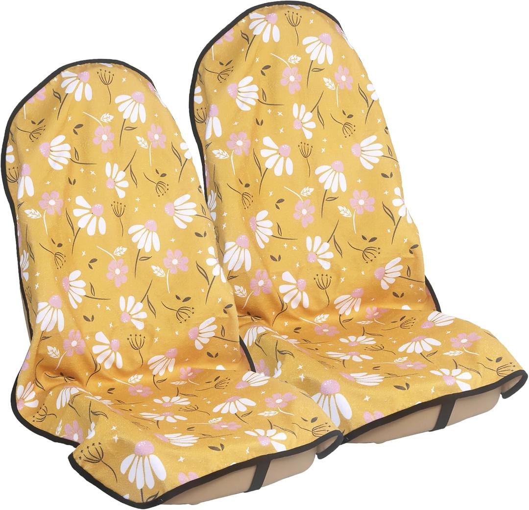 Car Seat Cover Protector Front Seats, for Gym Workout, Running, Swimming, Beach and Hiking, Waterproof Sweat Towel Bucket Seat Covers for Cars SUV Trucks (Chamomile and Yellow, 2Pcs)
