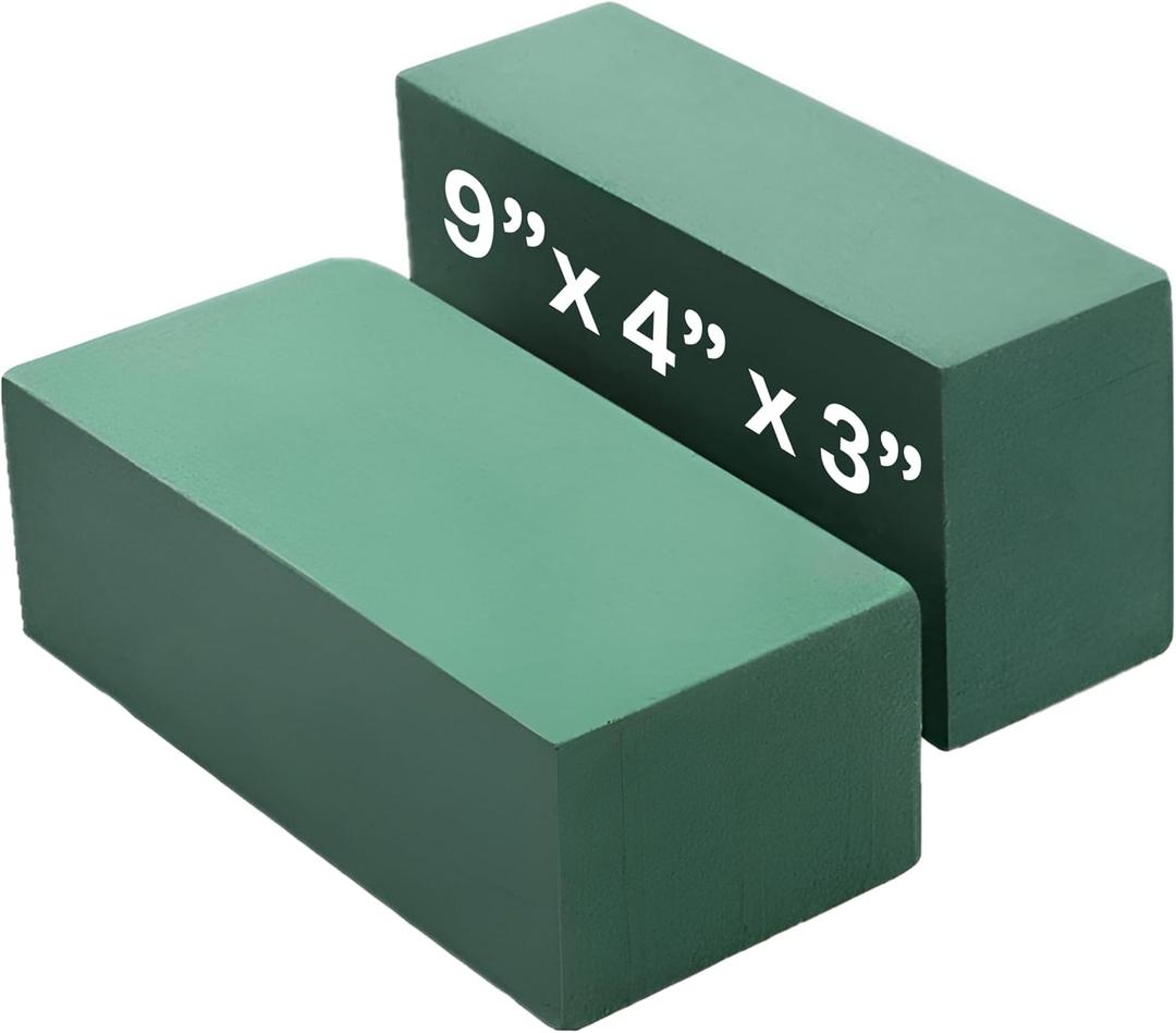 2 Pcs Floral Foam Blocks (Larger Size 9" X 4" X 3" Each) Florist Flower Foam Green Bricks Applied Dry or Wet Flower Foam Bricks Arrangement Supplies for Artificial or Fresh Flowers (Pack of 2)