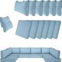 14 Piece Outdoor Patio Cushion Cover Replacement, Waterproof Patio Cushion Covers, Outdoor Furniture Cushion Covers Set for 6 Seat Wicker Rattan Sofa (Light Blue), 25.6 inches x 25.6 inches x 4 inches