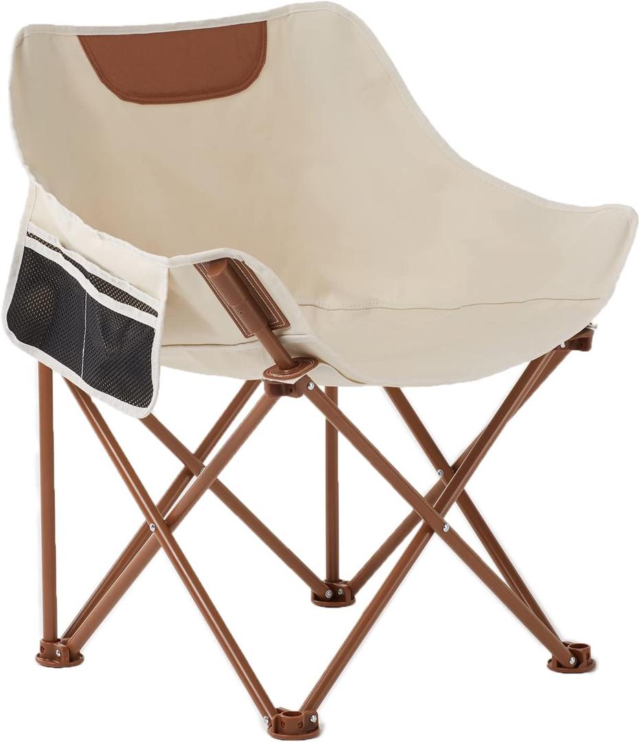Portable Lightweight Camping Chair, Foldable Chair with Carry Bag and Side Pocket, Compact Outdoor Chair for Camping Essentials Hiking Fishing Beach Picnic (Khaki) 15.74"D x 19.68"W x 27.56"H