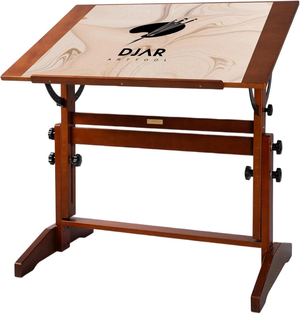 DJAR Adjustable Wooden Drafting Table, 35"x24" Walnut Drawing Desk for Art, Sketching, Painting & Writing