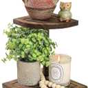 Tikea Decorative Wood Riser for Display, 2-Tier Rustic Corner Shelf for Kitchen Bathroom Counter Decor, Farmhouse Riser for Soap Dispenser and Plant (Brown)