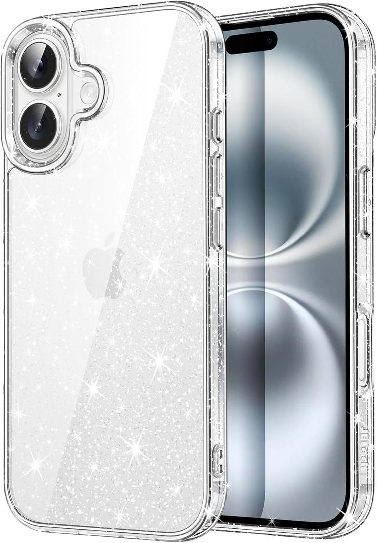 JETech Glitter Case for iPhone 16 6.1-Inch, Bling Sparkle Shockproof Phone Bumper Cover, Cute Sparkly for Women and Girls (Clear)