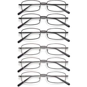 6-Pack Metal Reading Glasses Blue Light Blocking Spring Hinge Readers Lightweight Sturdy Comfortable
