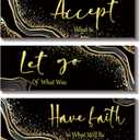 ONIZHITY 3 Pcs Black and Gold Bathroom Wall Decor Accept Let Go Have Faith Bathroom Accessories Marble Style for Women Bedroom Living Room Office(Black Gold 12x4