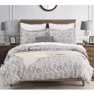 DAUAOTO King Size Duvet Cover Set - 104"X90" Cover + 2 Pillow Shams, Cotton Gray Paisley Pattern Bedding Sets