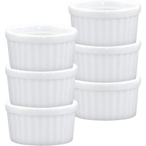 HIC Kitchen Ramekin, Fine Porcelain, For Serving Condiments, Dips, Sauces, And Small Desserts, 2-Ounce Capacity, Set of 6, White 