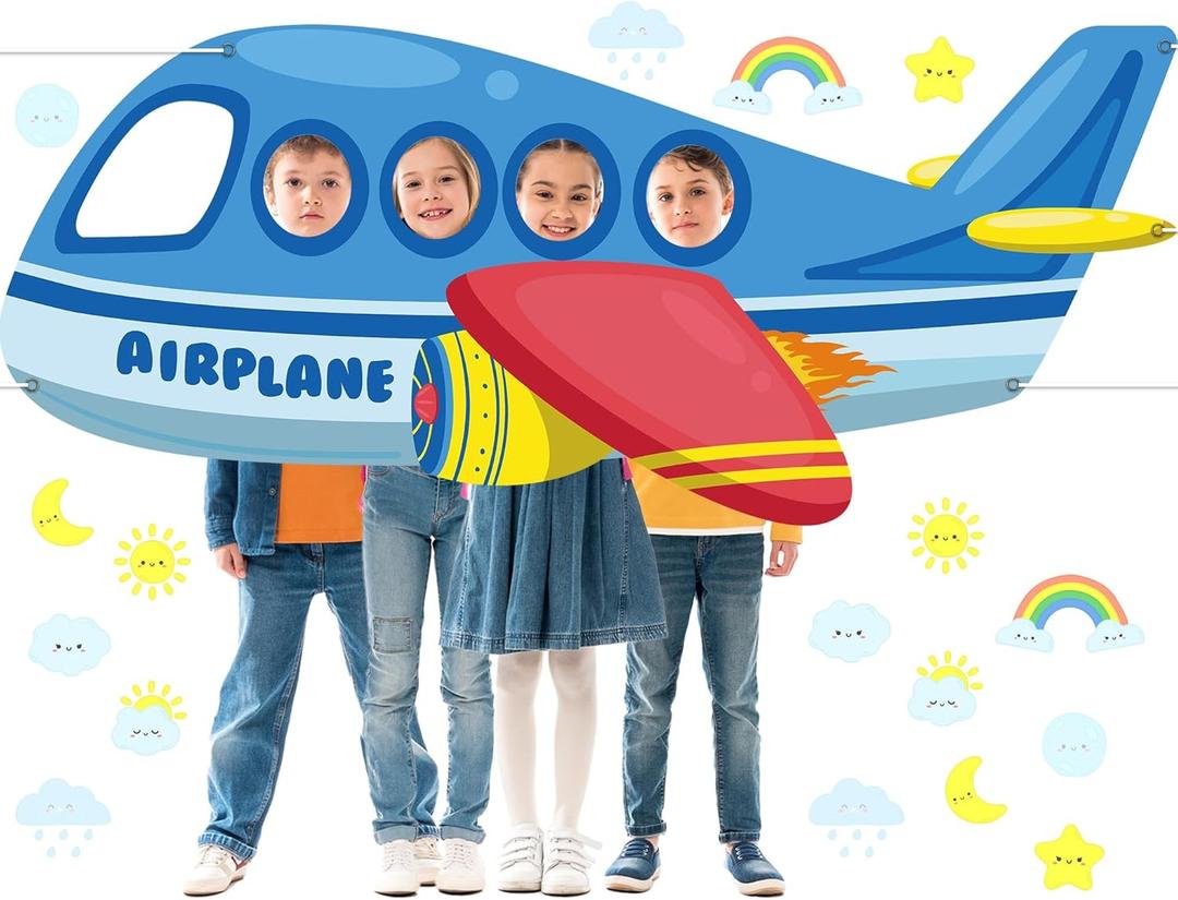 Airplane Shaped Photo Prop Selfie Frame Large Aircraft Photography Background Backdrop Banner Helicopter Plane Themed Photo Booth Props for Kids Baby Shower Birthday Party Decorations Supplies 74x30in