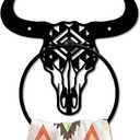 MAYJOYDIY Bull Skull Metal Towel Ring Western Cow Skull Towel Holder Country Western Style Wall Decor Towel Hanger Black Art Towel Rack Wall Mounted for Bathroom Kitchen Home Decors Gift