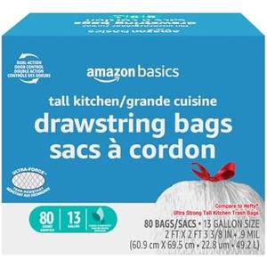 Amazon Basics Ultra-Force Tall Kitchen Drawstring Trash Bags, Classic Clean Scented, 13 Gallon, 130 Count