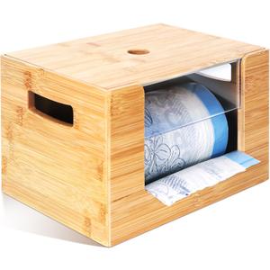 Extra Large Trash Bag Holder, Bamboo Wooden Trash Bag Dispenser with Lid, Stackable Storage for Kitchen/Laundry Room/Under Sink Organization