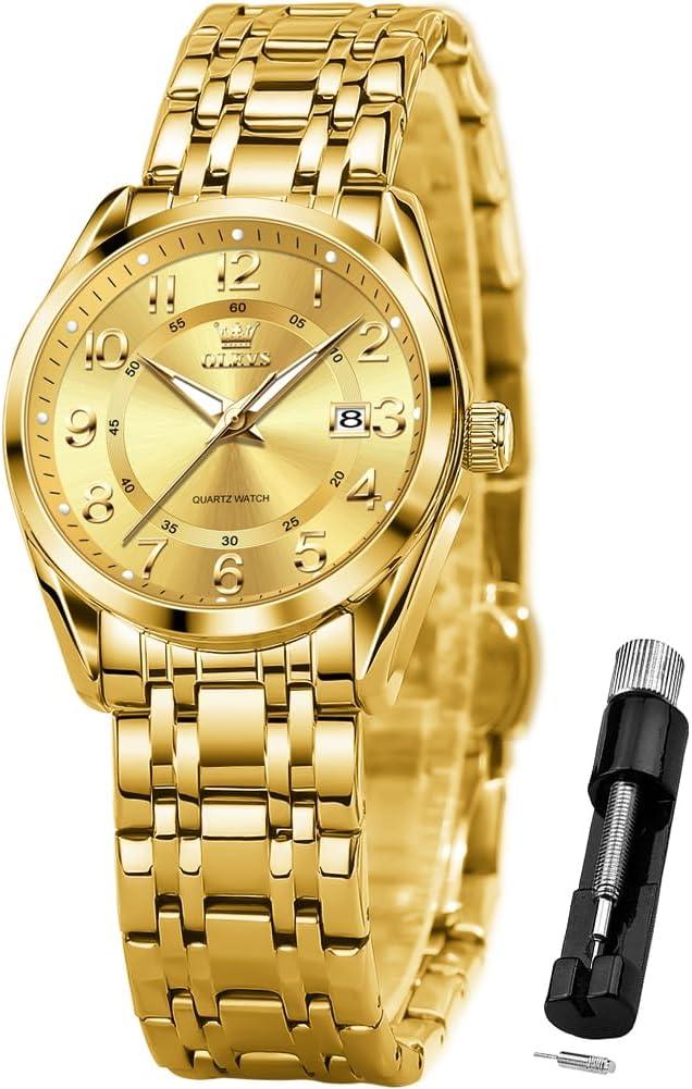 OLEVS Womens Watches Classic Dress Quartz Female Wristwatch Ladies Stainless Steel Waterproof Luminous Date Easy Read Watch for Lady