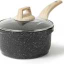 AROTE 1.5 Qt Sauce Pan with Lid, Small Nonstick Cooking Pot with Cool Handle, Saucepan with Pour Spout- PFOA FREE (Classic Granite)