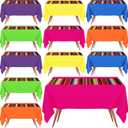 Hosuly Mexican Fiesta Tablecloth 54 x 108'' Party Plastic Tablecloth Striped Table Cover for Mexican Fiesta Party Decorations(Pure with Stripe, 12 Pcs)