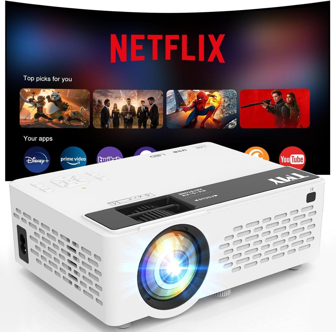 Netflix-Officially-LicensedTMY Mini Projector with WiFi and bluetooth, 1080P Full HD Portable Projector, Movie Projector Compatible with TV Stick Smartphone/HDMI/USB, indoor & outdoor use