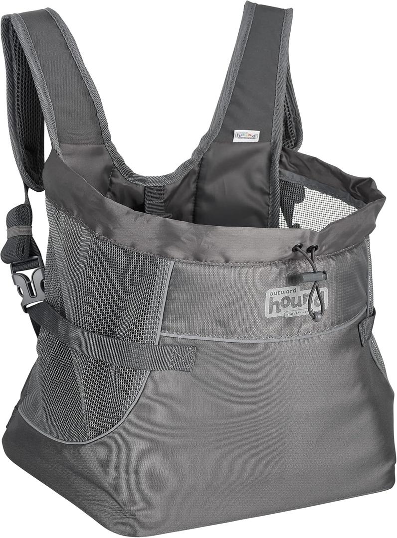 Outward Hound PupPak Dog Front Carrier, Medium, Grey  Hands-Free Hiking & Camping Pet Backpack for Small Pets up to 20 lbs, Padded Straps, Breathable Mesh, Water-Resistant, Safety Clip (12.5"L x 9.0"W x 14.0"H)