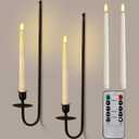 Tessco for you Metal Wall Mount Candle Sconces with 9.6" LED Flameless Taper Candles and Remote Timer 16.5" Wall Hanging Sconces Set for Living Room Fireplace Hallway Stairway(Black,2 Set)