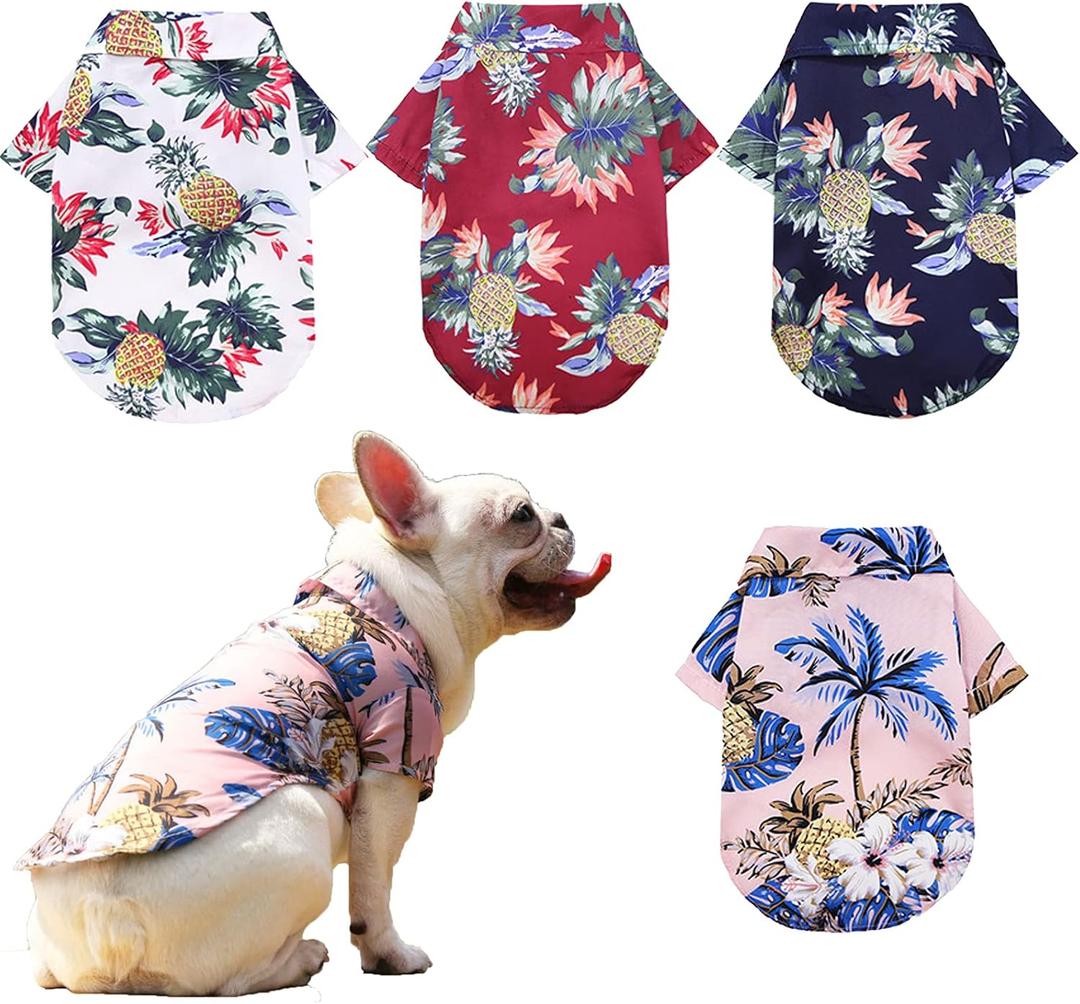 Hawaiian Dog & Cat Shirt - Pack of 4 Summer Breathable Pet Clothes - Dog Sweatshirts - Cool Coconut Tree Pineapple Beach Dog Shirts for Small to Large Dogs & Cats - XS-5XL (Medium)