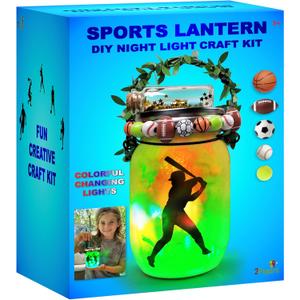 Make Your Own Sports Night Light Lantern Jar Arts & Crafts For Boys And Girls, Football, Soccer, Basketball, Tennis & Baseball Gifts For Kids, DIY Art Kit Age 4 5 6 7 8-12, Best Kids Birthday Present