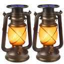 Solar Lanterns Outdoor Waterproof,2 Pack Bronze Vintage Lanterns with Dancing Flame Led Hanging Lights Decor,Lamps for Porch Garden Yard Pathway Camping