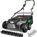 TIECTOWN 2026 Upgrade 16-Inch 15.5 Amp 2-in-1 Electric Dethatcher and Scarifier with 14.5-Gallon Collection Bag, Lawn Dethatcher with 5-Position Depth Adjustment, Keeps Lawn Healthy - Green