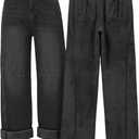 EMMIOL Baggy Straight Leg Jeans, Y2K Vintage Distressed Loose Fit, Large Pocket Boyfriend Wide Leg Trousers, Vintage Blue (Medium, 041-black)
