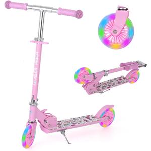 Kick Scooter - Collapsible Portable Kids Push Scooter - Lightweight Folding Design with High Visibility RGB Light Up LEDs on Wheels
