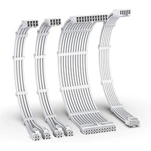 EZDIY-FAB 12VHPWR PSU Cable Extension Kit for RTX 50/40 Series,16AWG PCIE 5.0 Power Supply Cable Extension- 1x 24 Pin ATX /2X 8Pin (4+4) EPS / 1x12+4 Pin GPU,Sleeve Cable 300MM with Combs-All White